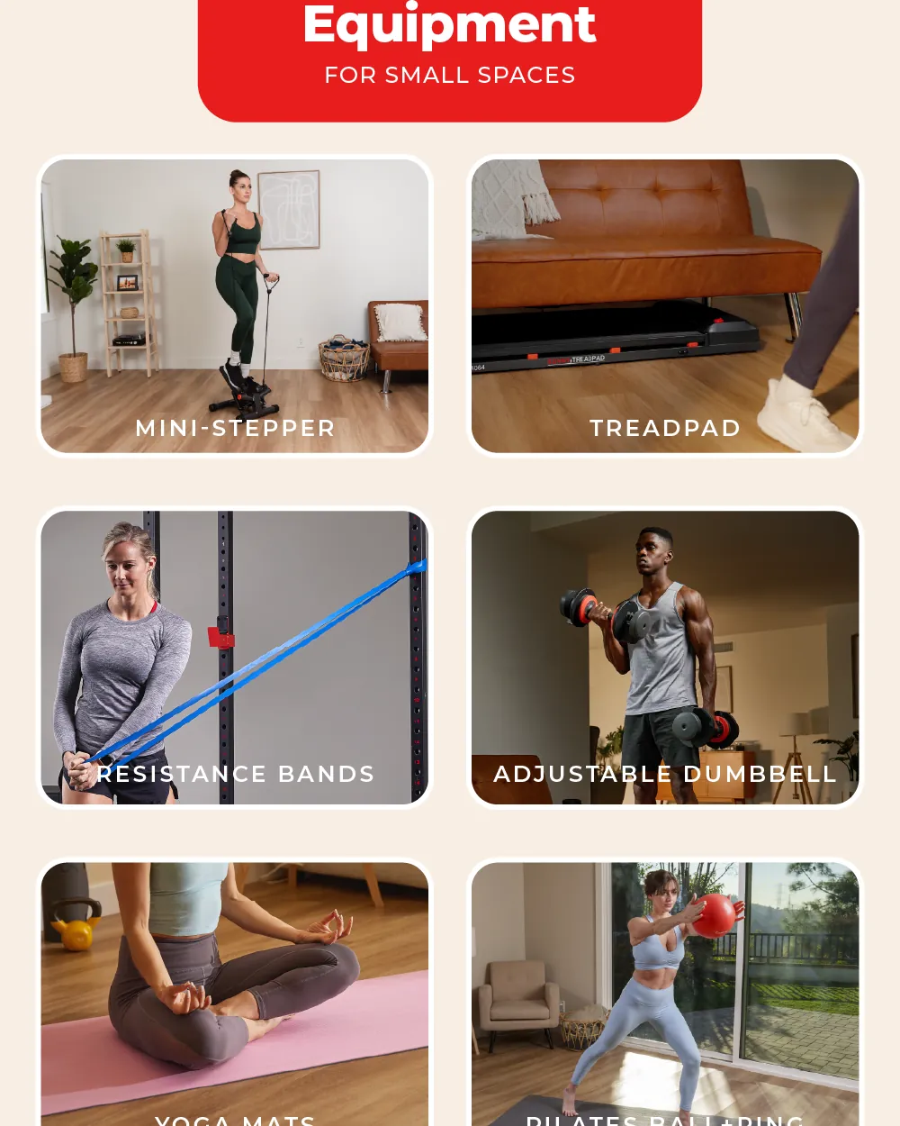 Compact workout gear chosen for a small apartment living space