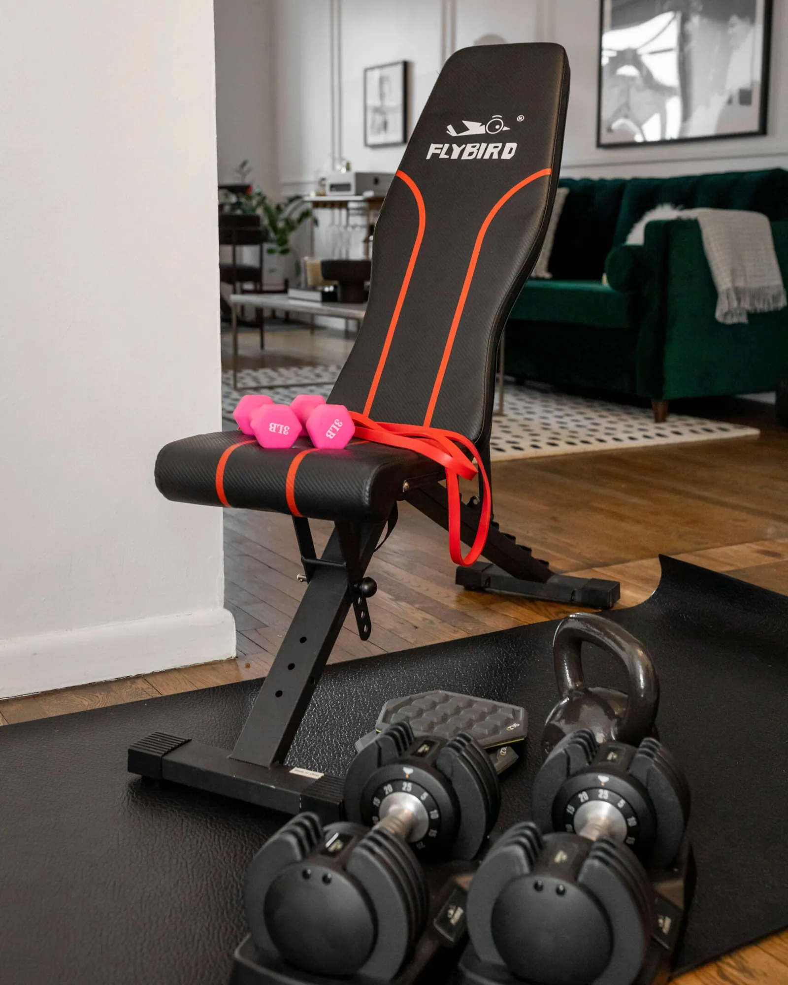 Core sliders under hands and feet during a small apartment workout