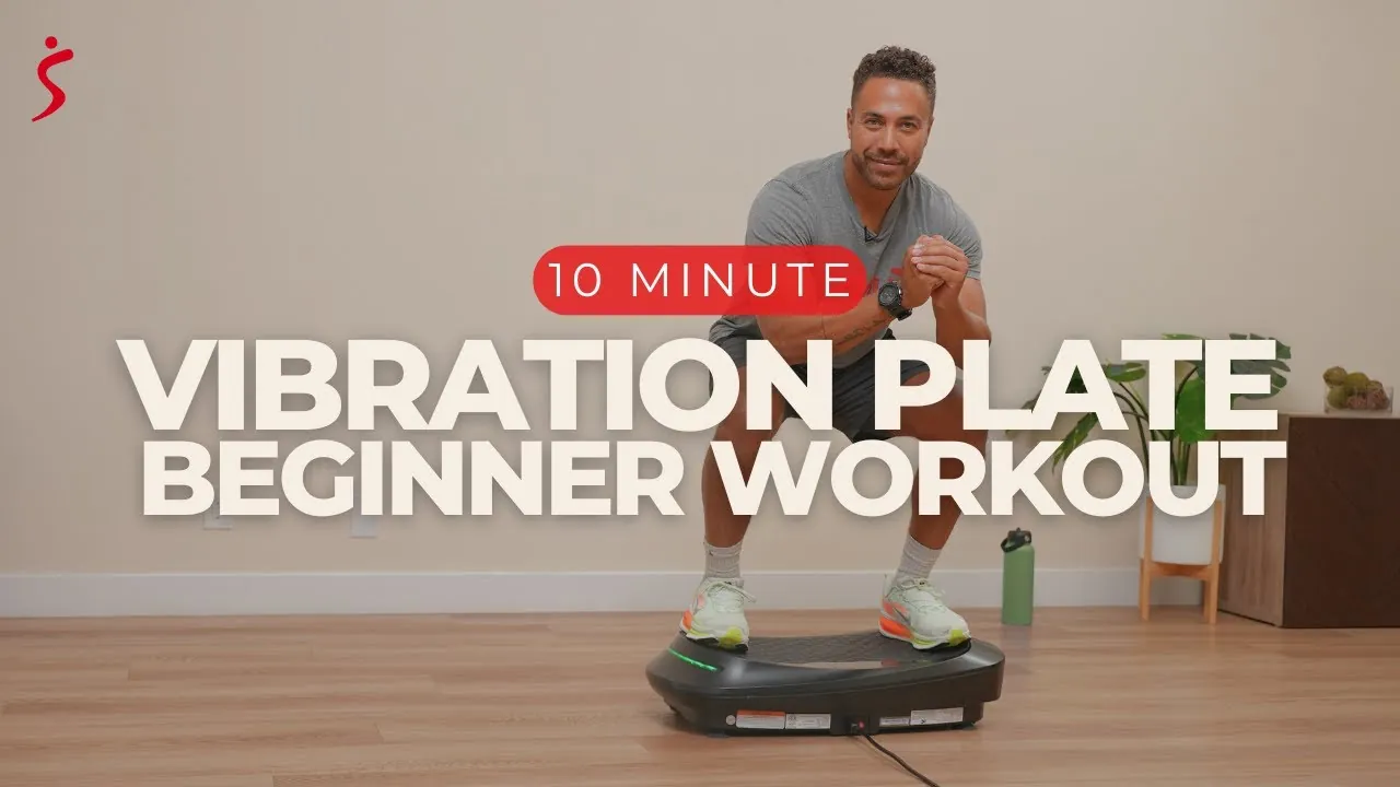 Man standing on a vibration plate keeping a steady low speed pace