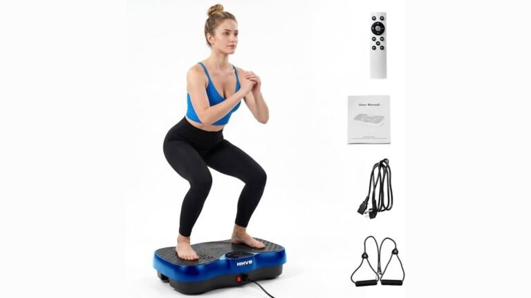 Modern home vibration plate machine on light wood floor in bright room