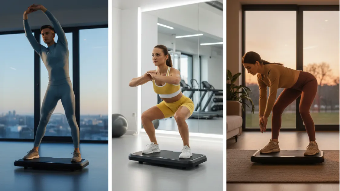 Morning habit anchor with alarm clock, water glass, and vibration plate