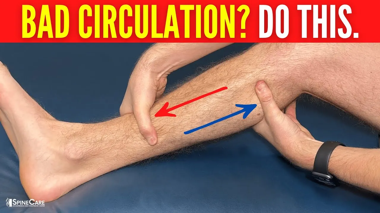 Person at a desk touching their calf where circulation slows from sitting