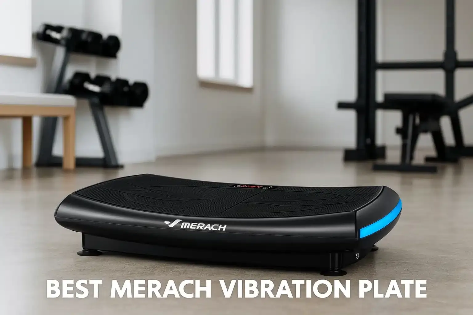 Person standing barefoot on a vibration plate in a home gym