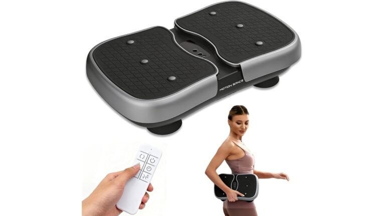 Quiet vibration plate on rubber mat in a bright living room