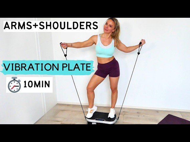 Vibration plate with resistance bands in a bright home gym