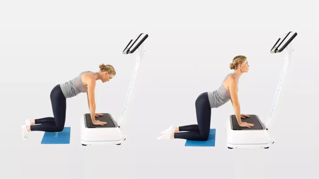 Vibration plate with yoga mat and towel ready for a short stretching session