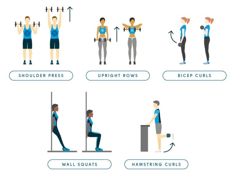 Woman doing bone density exercises with dumbbells in a bright home gym
