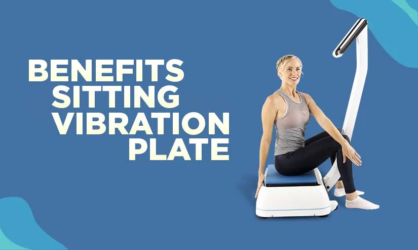Woman seated on a chair with feet on a vibration plate
